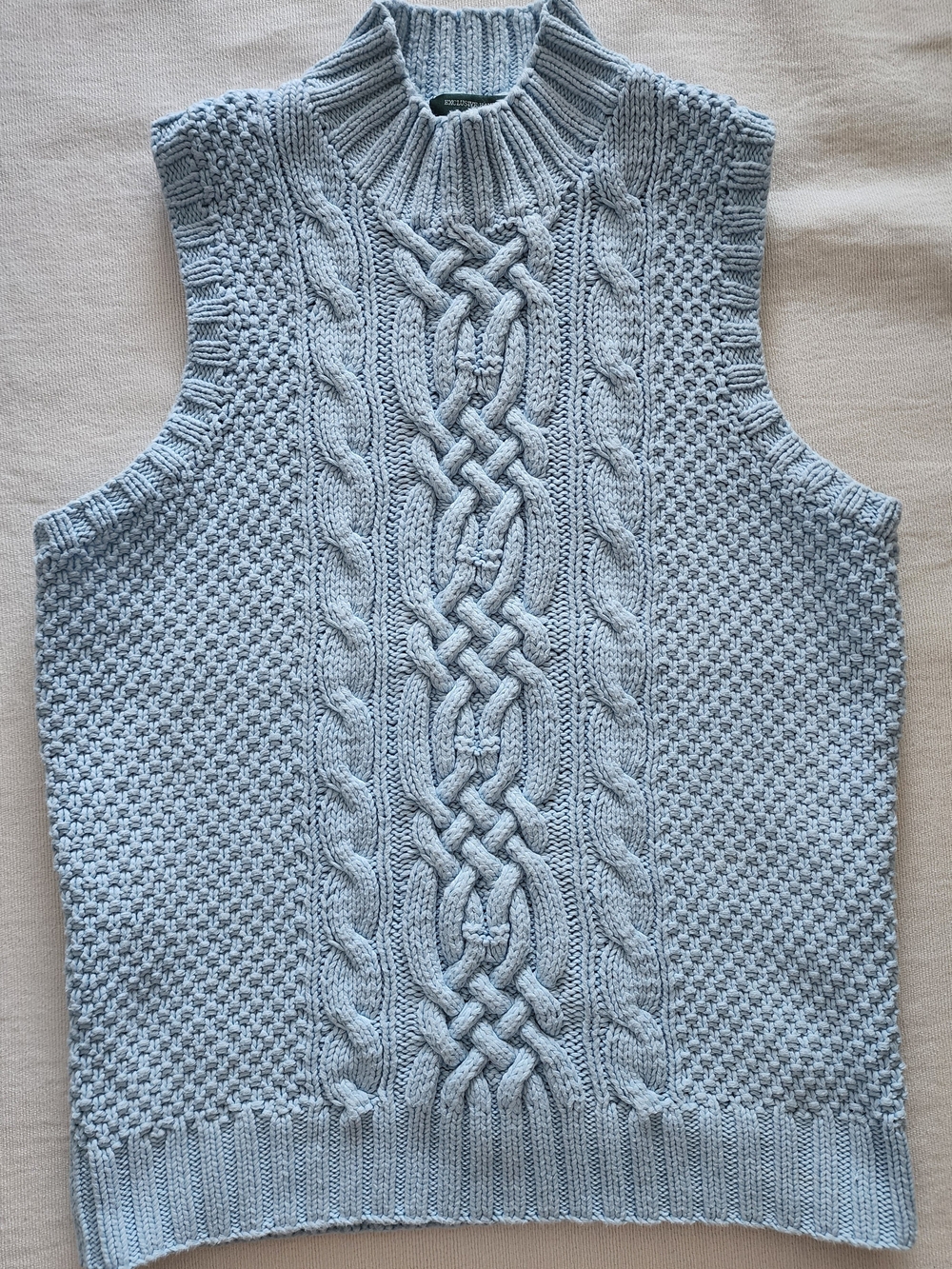 Lauren Ralph Lauren Hand Knit Cotton Cable Sweater Vest Mock Neck Blue S
